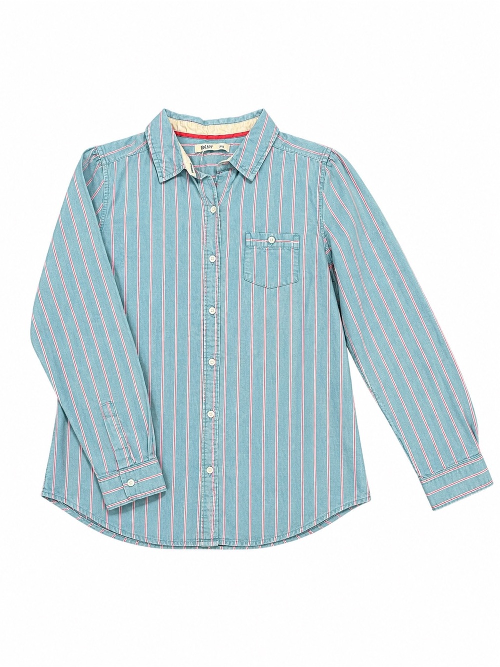 Old Navy Blue Button-Front Striped Shirt with Red & White Stripes 100% Cotton